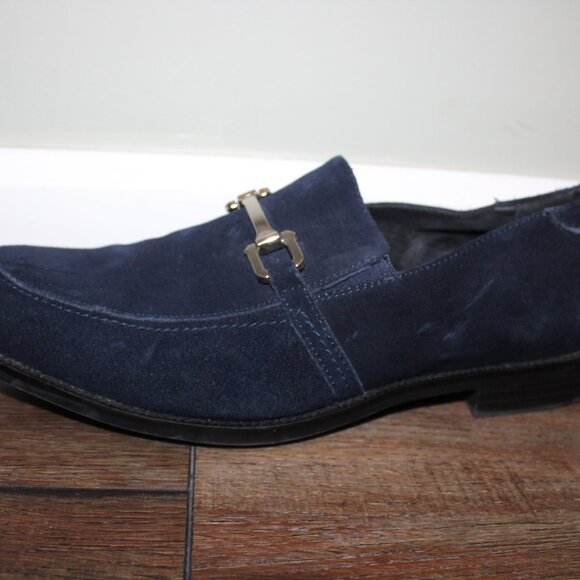 Stacy Adams 10M Men's Blue Suede Slip-On Loafers Dress Shoes w/ Chrome Buckle - Picture 5 of 16